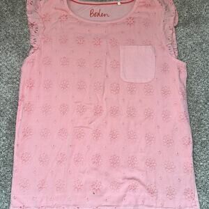 Mini Boden Girls Pink Eyelet Shirt Top Sz 7-8